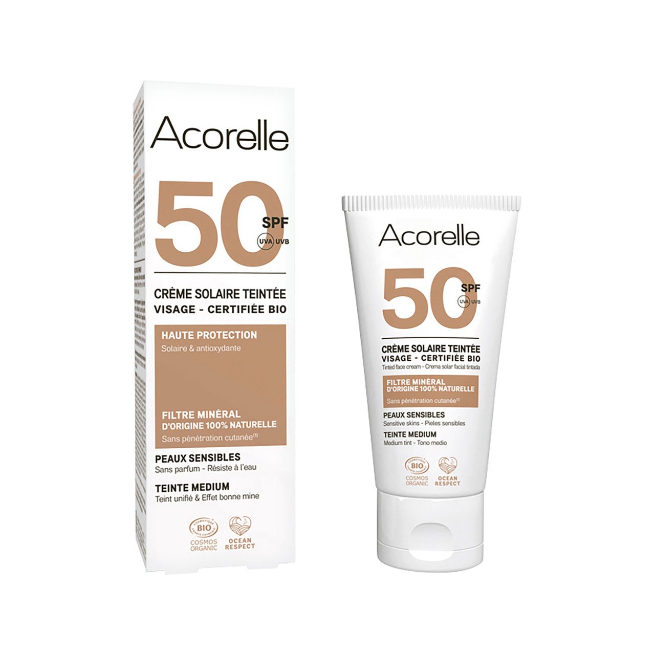 Acorelle Crème solaire visage teintée SPF 50 - medium